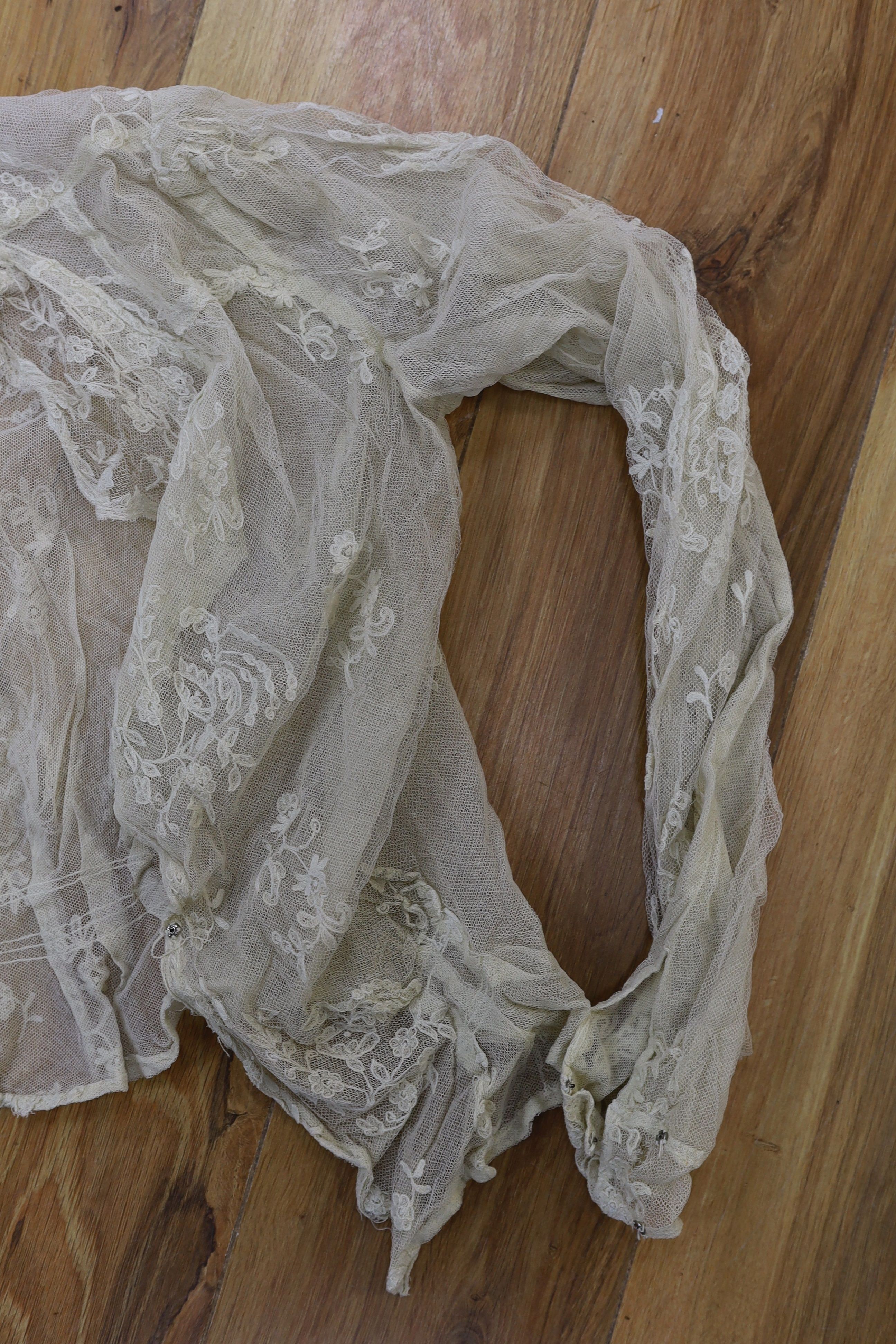 Three Edwardian lace blouses, a lace collar and all-in-one under garments